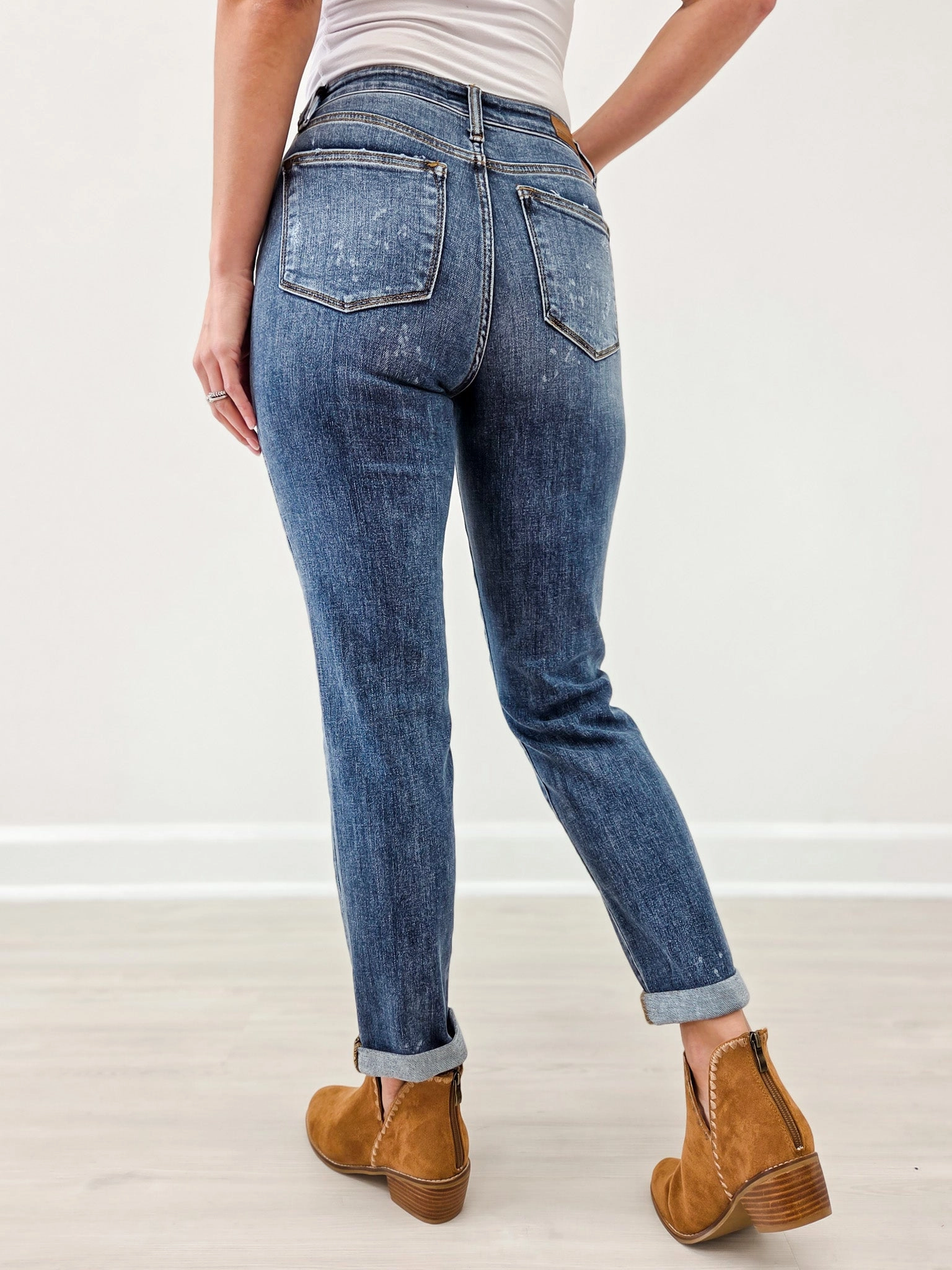 Judy Blue LEGEND Hi-Rise Bleach Splash Boyfriend Jeans Go-To Choice