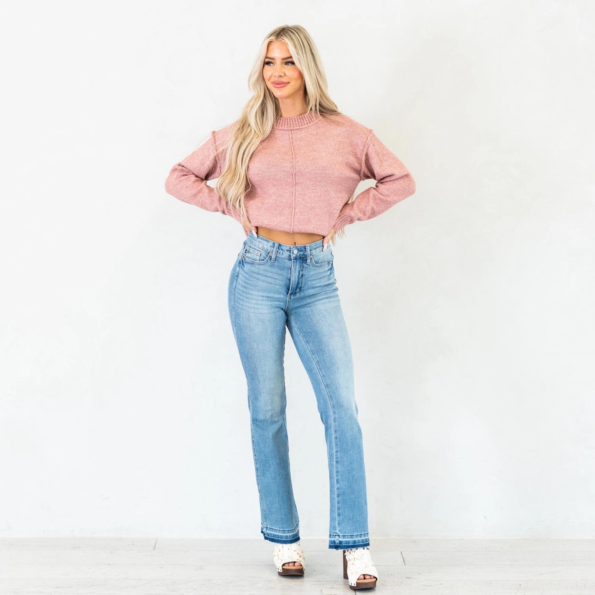Judy Blue Lennon Mid Rise Slim Bootcut Tummy Control Jeans Regular & Plus Sizes Spring Mood Smooth Work Meeting Rainy Day Chill Outfit Nature Lover