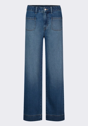 High Rise Wide Leg Addie Women's Jeans, Authentic Worn Indigo - BL16064 Picnic Style Textured