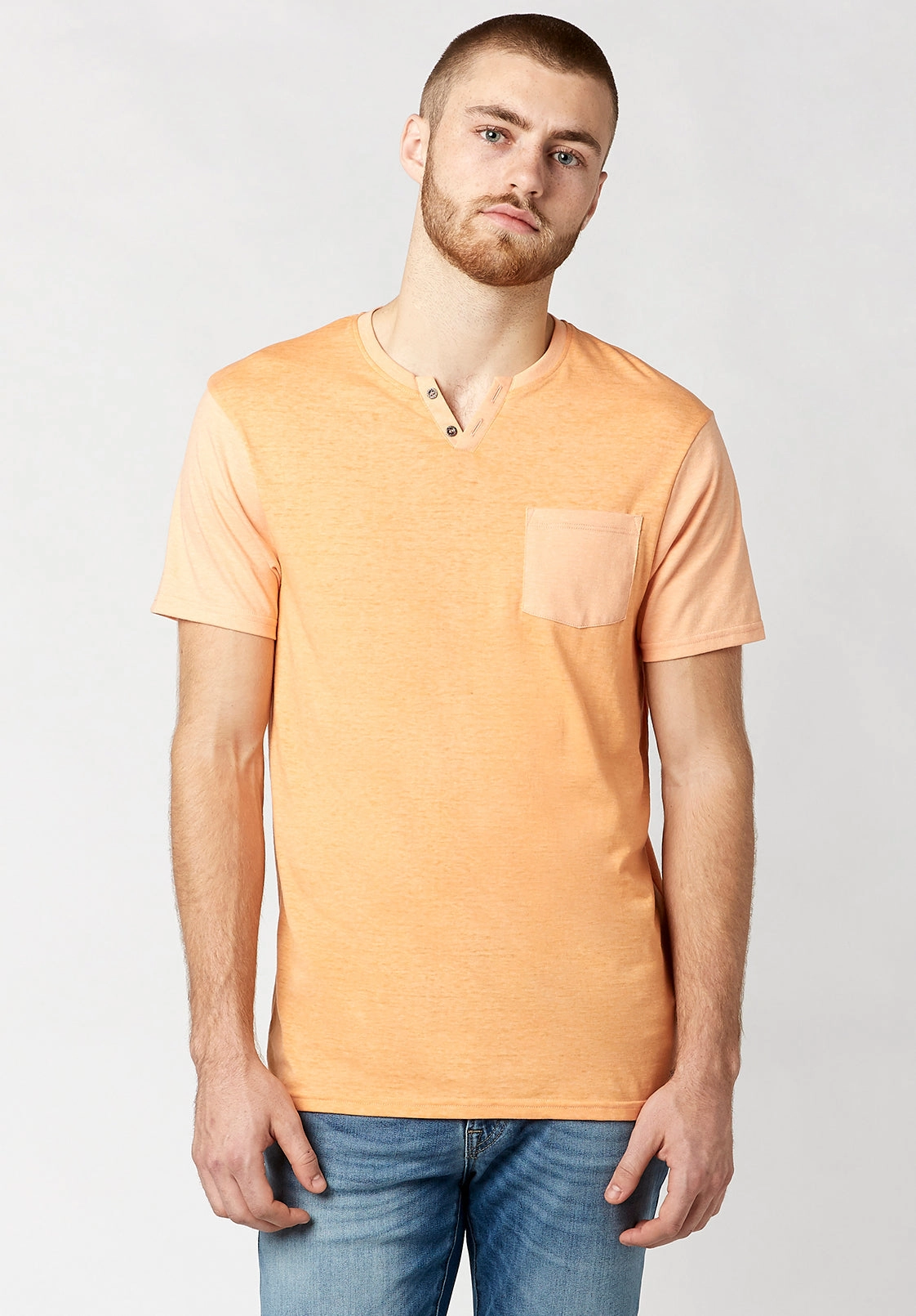 Modular Layering System Kaddy Men's T-Shirt with Tonal Trim in Coral - BM23555