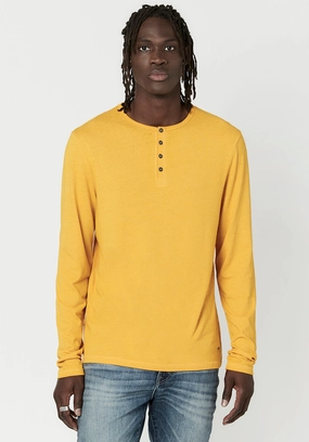 Kaduk Men's Long-Sleeve Henley Top, Yellow - BM23795 VentilatedMesh