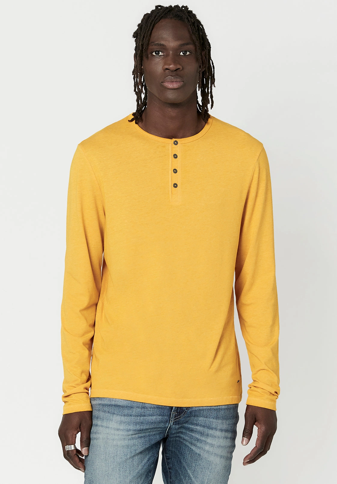 Sleeveless Tee Kaduk Men's Long-Sleeve Henley Top, Yellow - BM23795