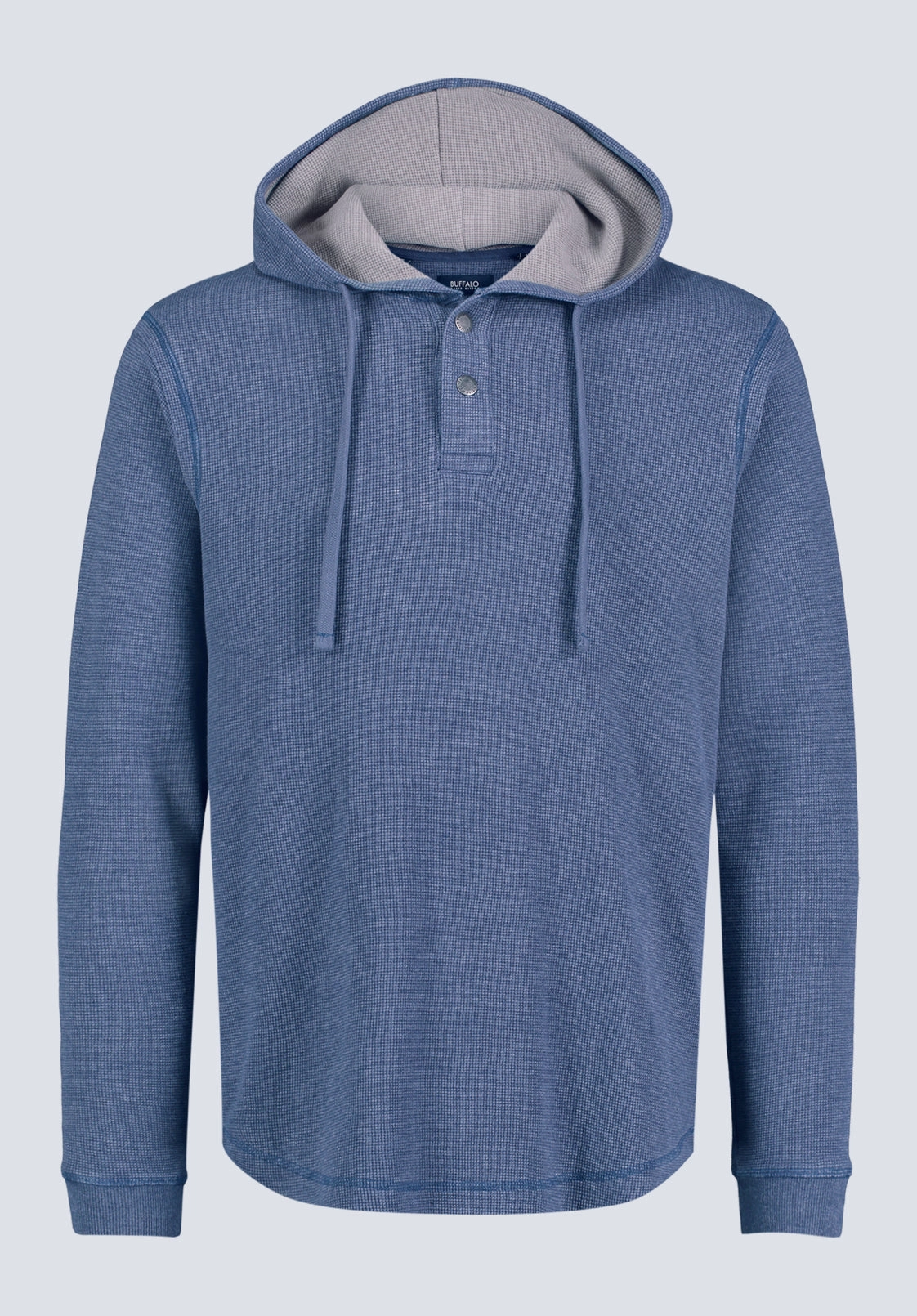 RibbedNeckline V Neck Design Kafom Men's Hooded Long-Sleeve Top, Midnight Blue - BM24433