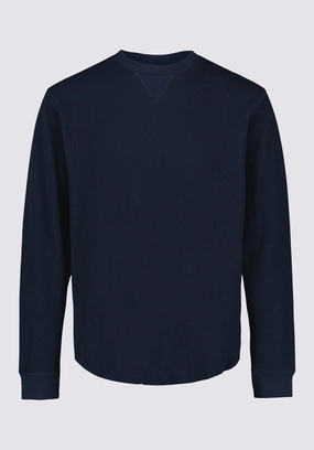 Thermal Insulation HighNeckline Kaleb Men's Long-Sleeve Crewneck Top, Midnight Blue - BM24624