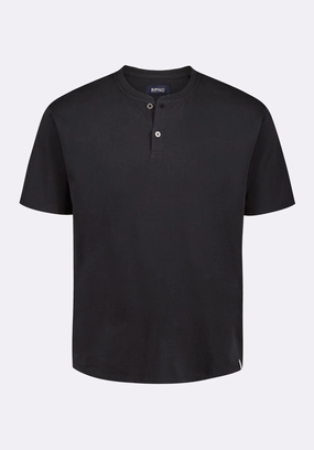 Kamel Men's Short-Sleeve Jersey Henley Top, Black - BM24602 Interlock Stitching Flowy Tunic