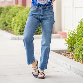 KanCan Ashley High Rise True Straight Leg Jeans Medium Blue Sleek Option Reliable Basic