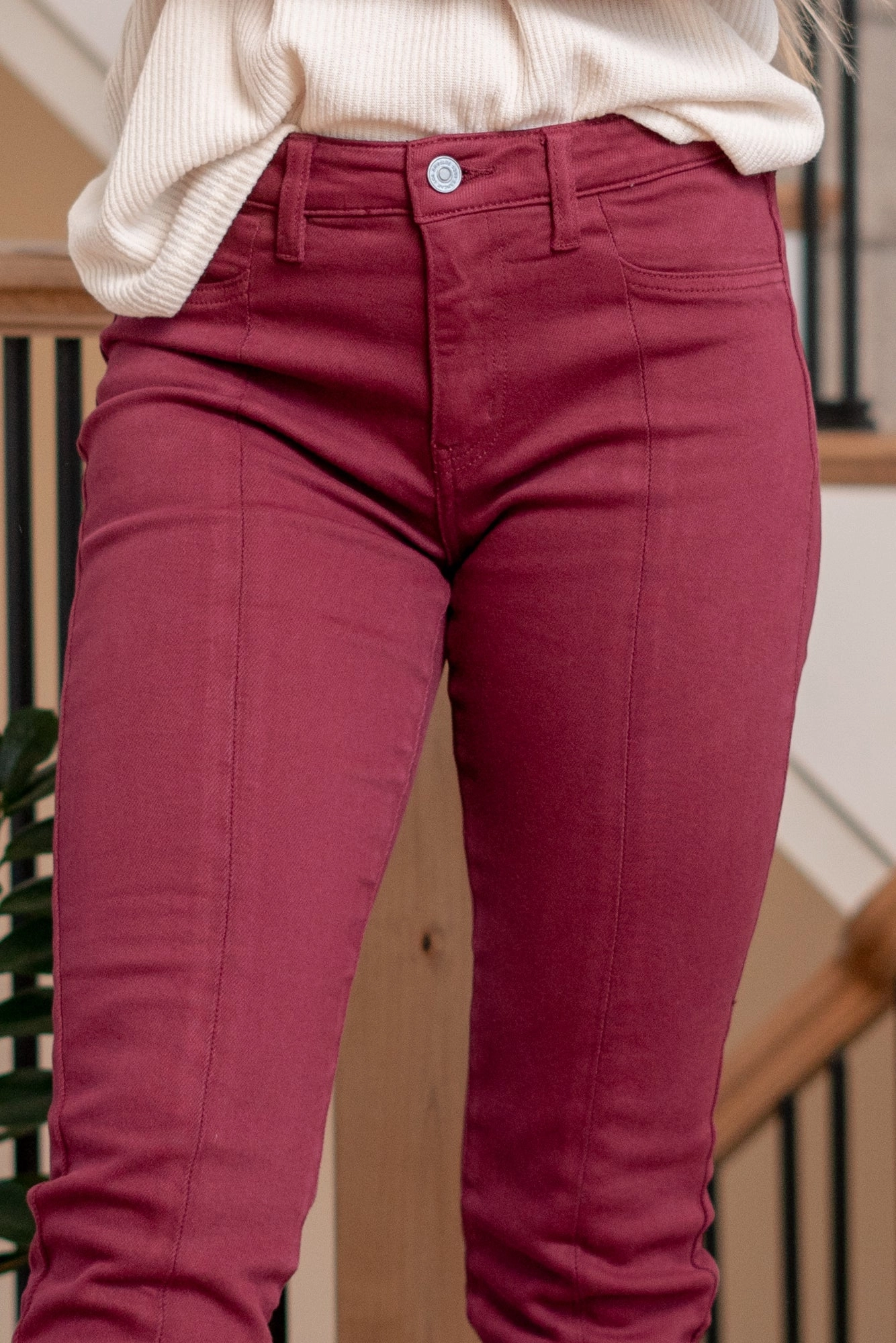 Comfortable Appearance Comfortable Waist KanCan Belinda Mid Rise Skinny Straight Leg Jeans Burgundy