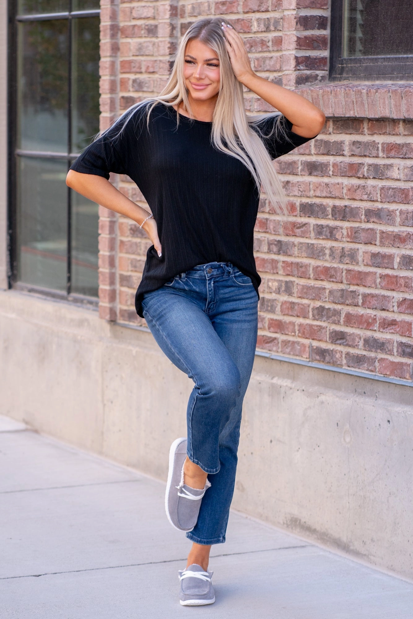 KanCan Dolores Mid Rise Slim Straight Regular & Plus Sizes Dark Blue Wash Fit Ready