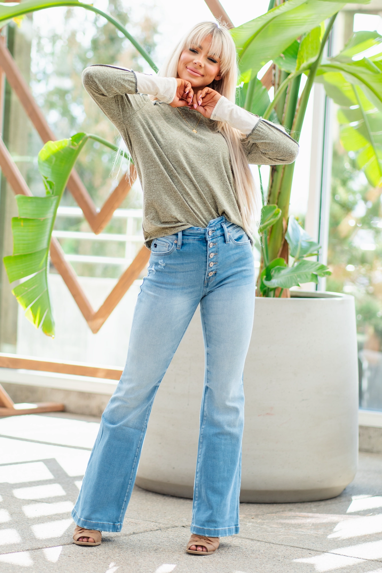 Balanced Wardrobe KanCan Gabriella High Rise Curvy Button Fly Flare Light Blue Jeans