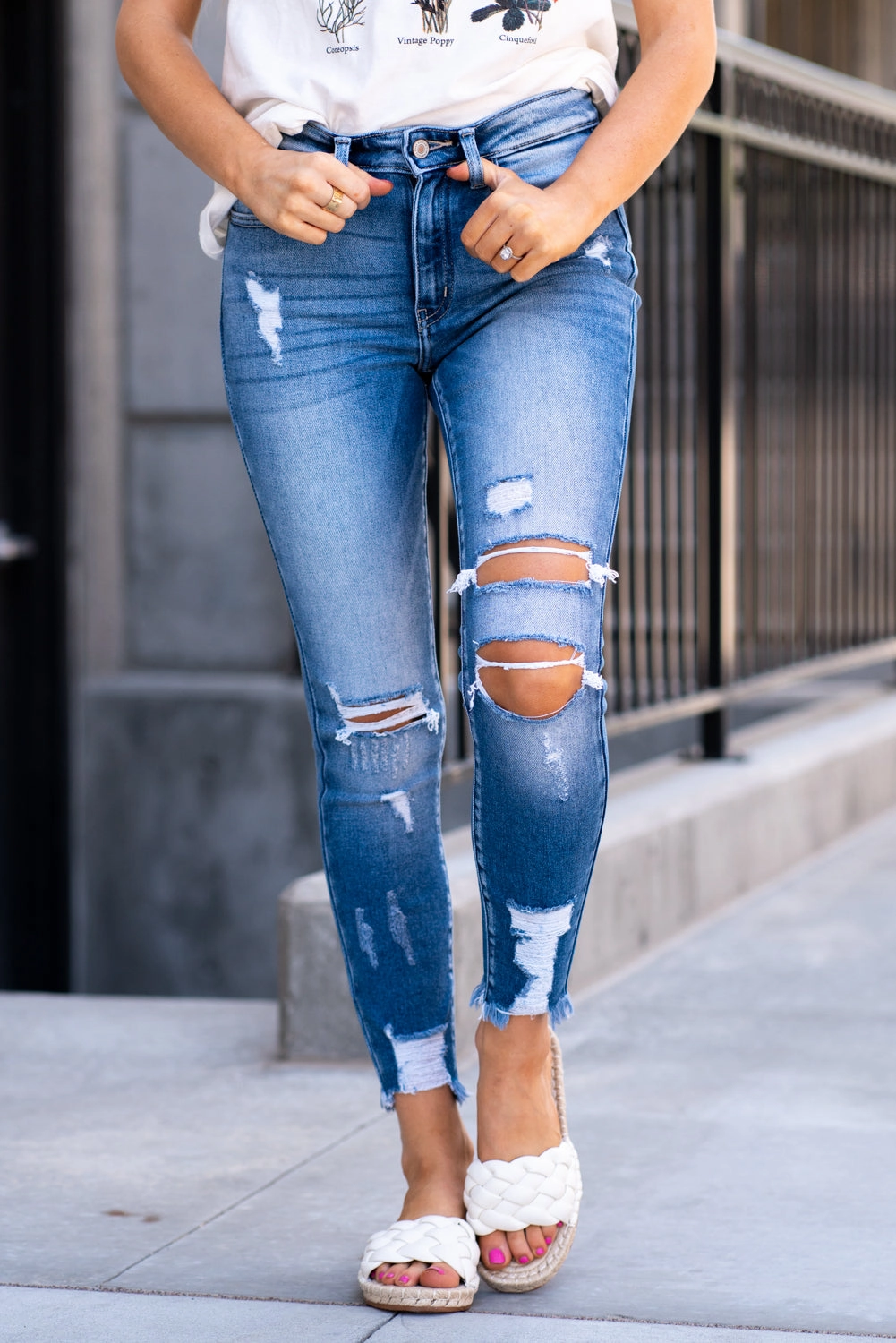 Organic Cotton KanCan Jeans Wesley High Rise Distressed Skinny Medium Blue