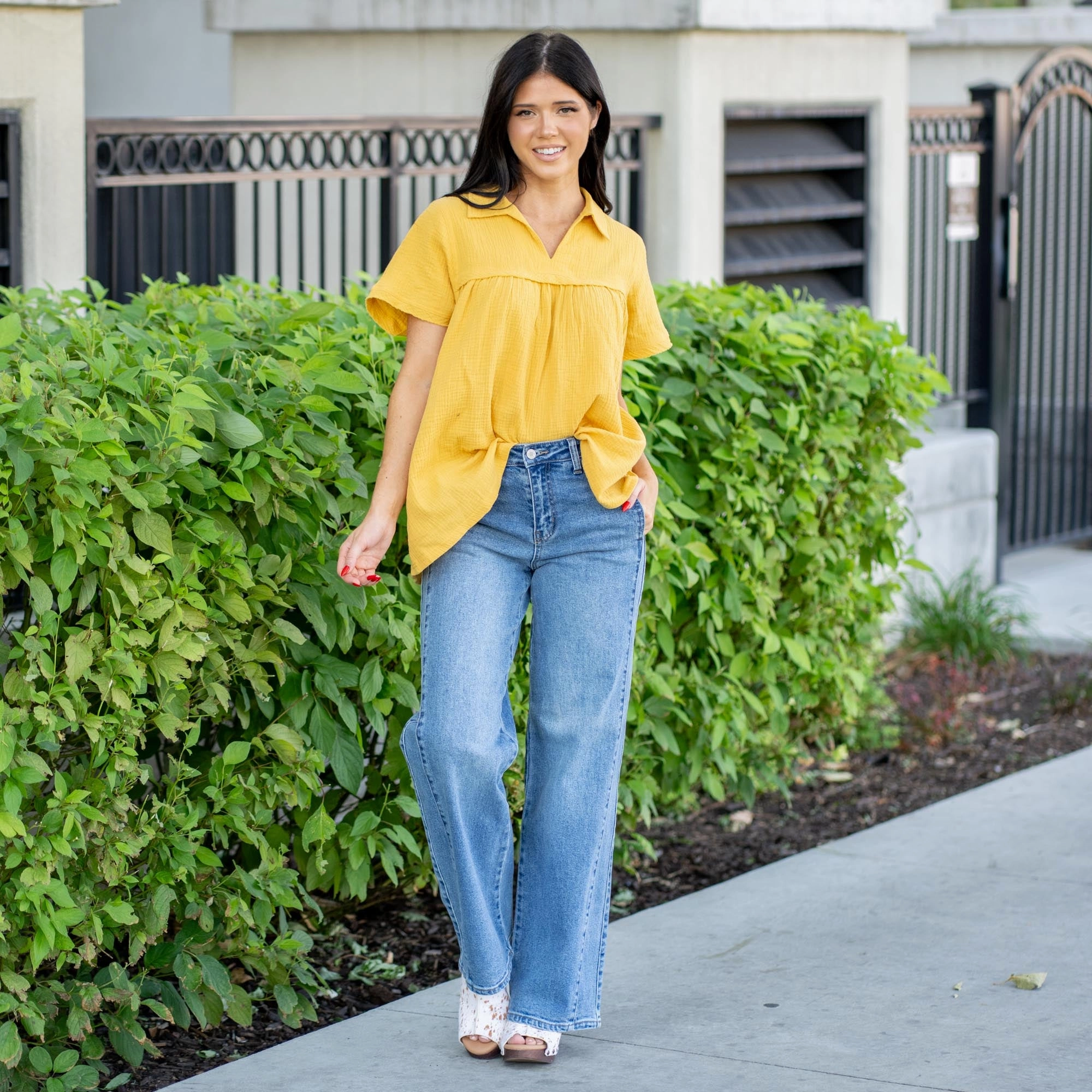 KanCan Kenya High Rise Wide Leg Flare Medium Blue Wash Straight Cut