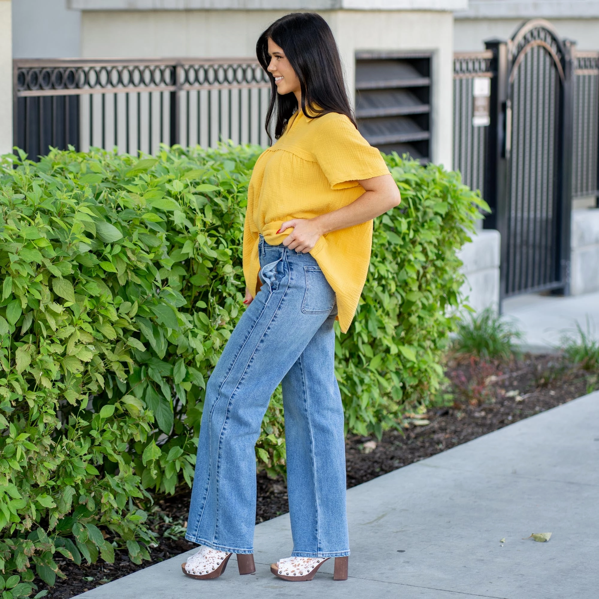 KanCan Kenya High Rise Wide Leg Flare Medium Blue Wash Basic Fashion