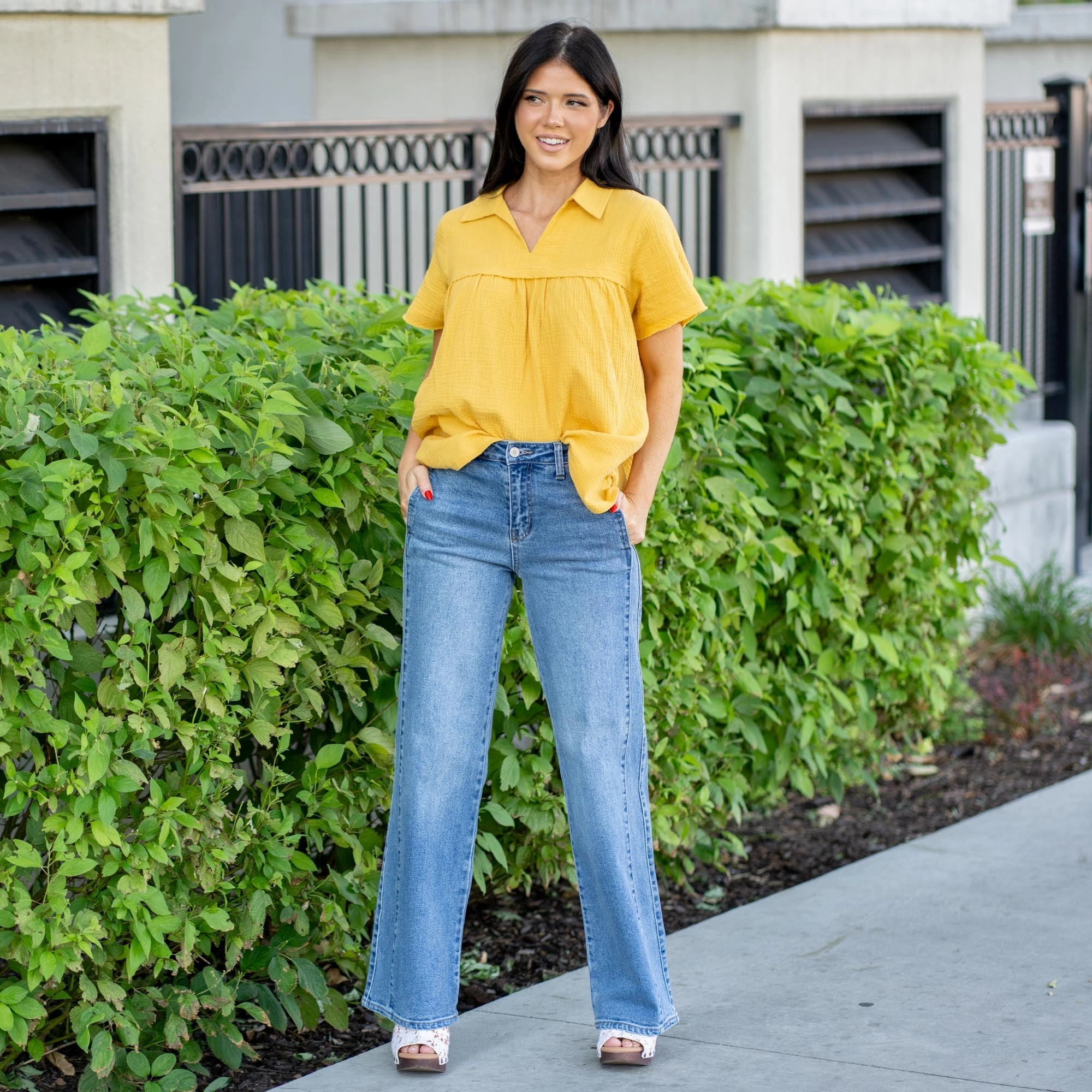 Sunny Vibes Teen Outfit Summer Vibes Cropped length KanCan Kenya High Rise Wide Leg Flare Medium Blue Wash