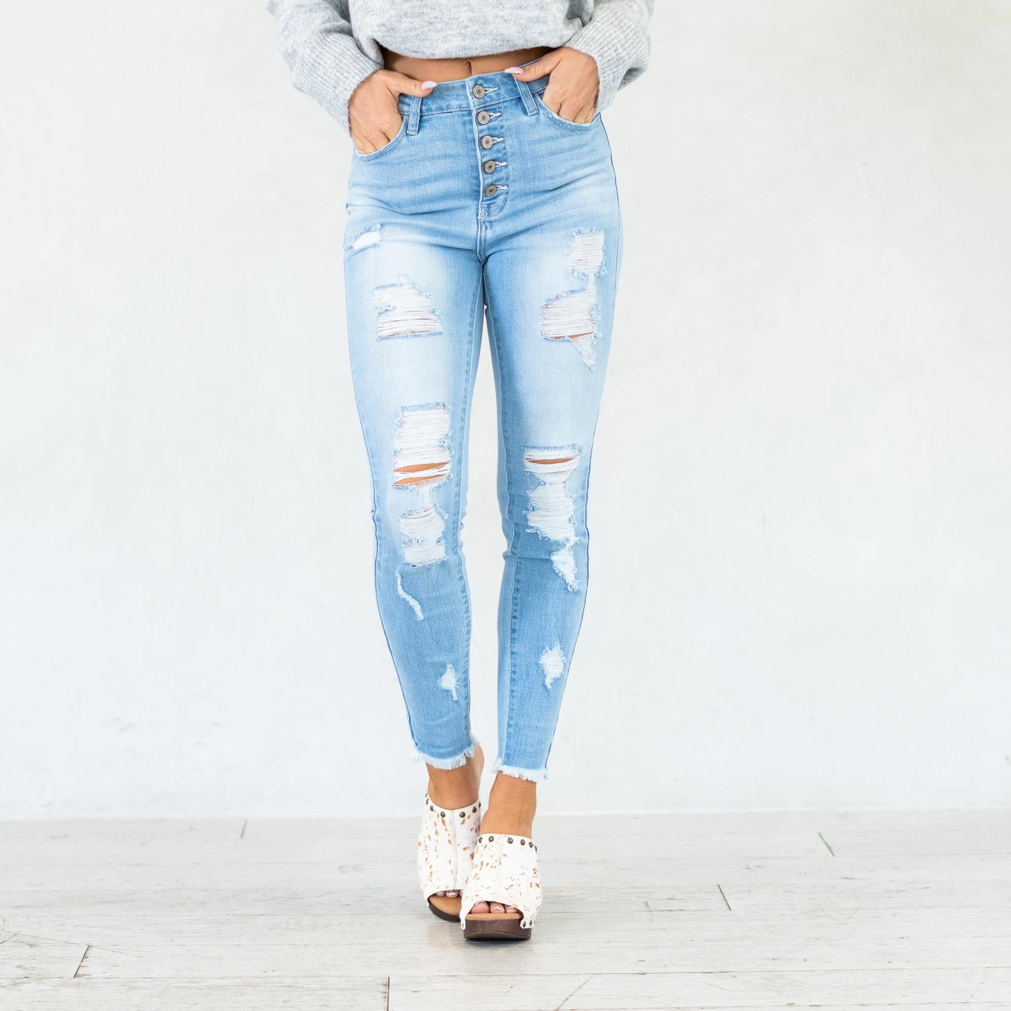 KanCan Lola High Rise Super Skinny Jeans Light Blue Wash Faded Wash Lightweight Morning Stroll