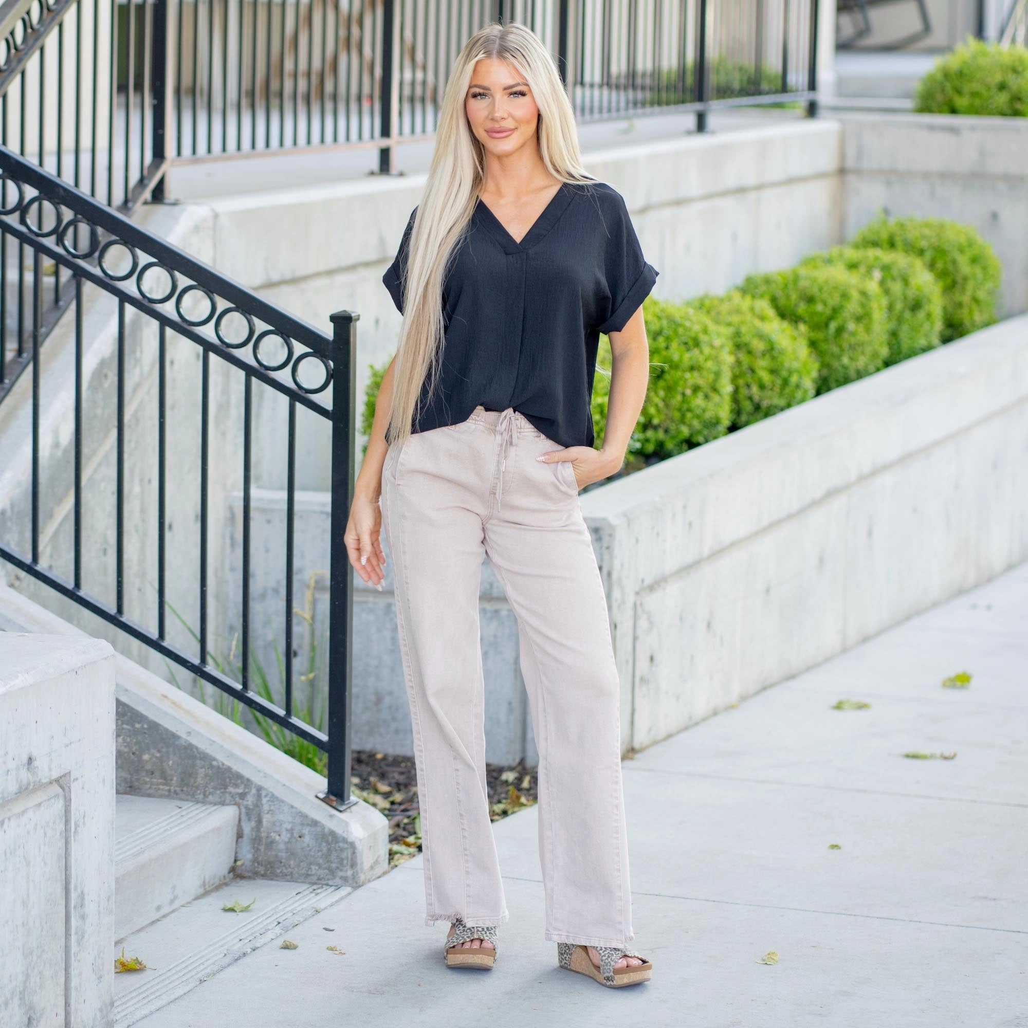 All Around Fit Casual Musthave KanCan Margot High Rise Wide Leg Jeans ?C Draw-Cord Waist, Elastic Back, Classic Hem