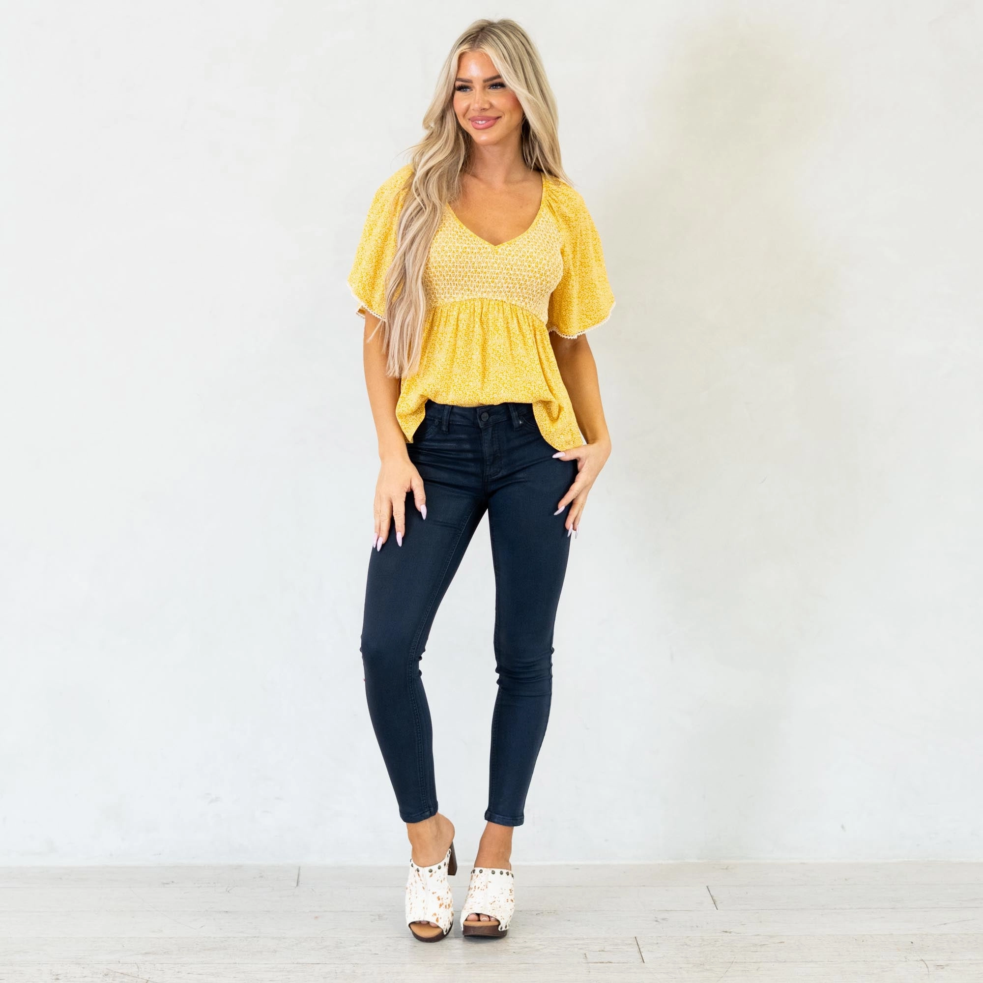 KanCan Mellie High Rise Coated Skinny Jeans Dark Blue Wash Outdoor Casual Work Meeting Trendy Modern Minimalist