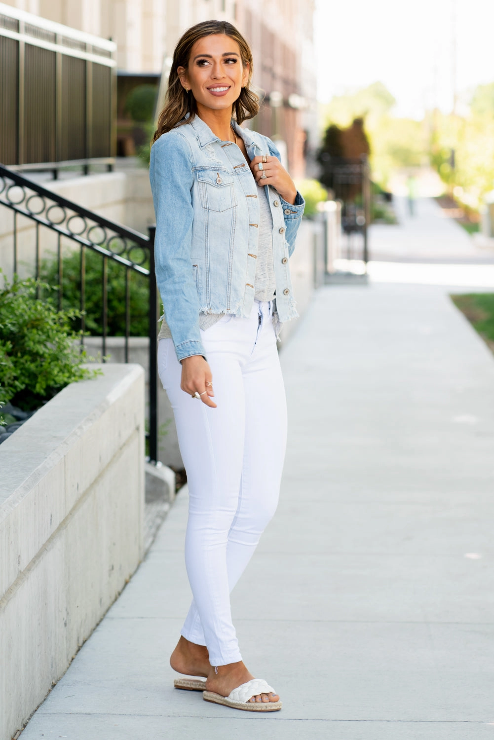 Subtle Detail KanCan Ripped Princess Sleeve Denim Jacket Light Blue Wash