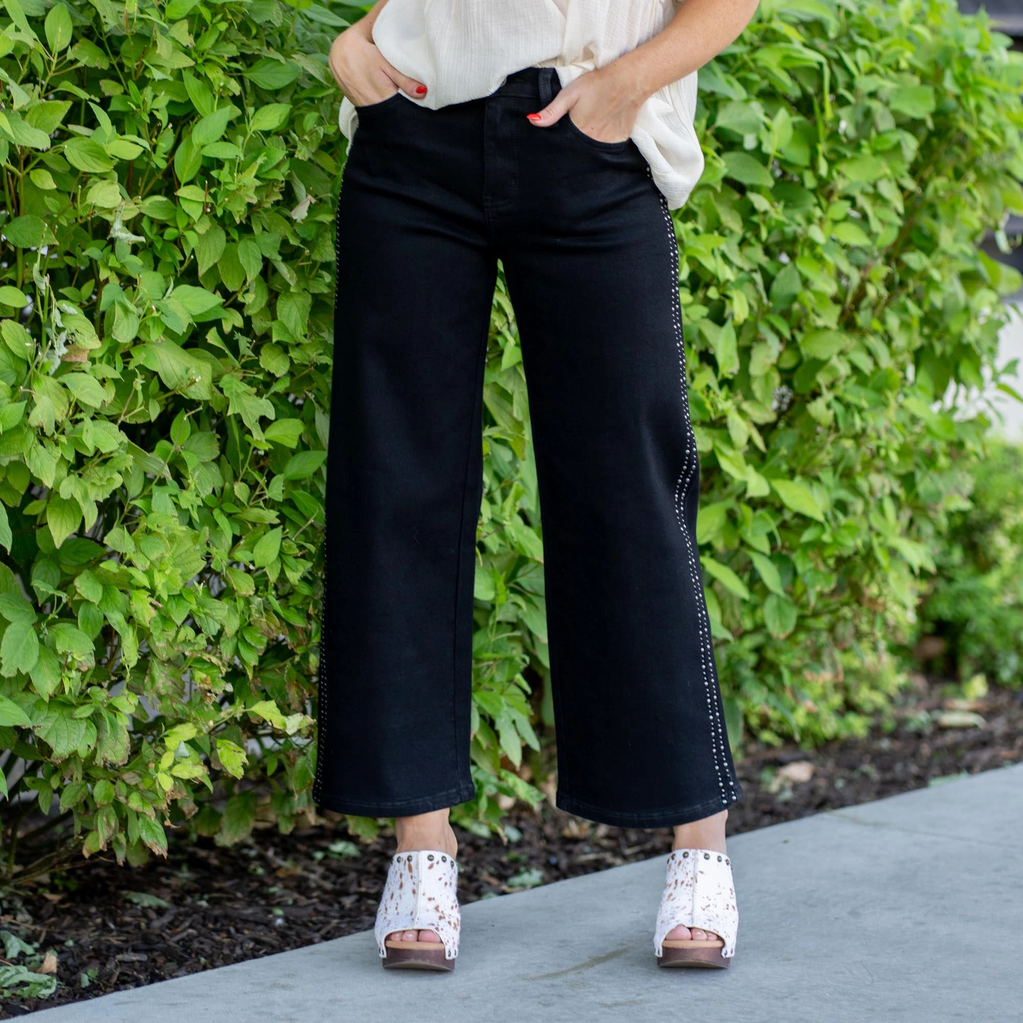 KanCan Sterling High Rise Crop Wide Leg Jeans Black Customizable Fit Slim Sunny Vibes Festival Outfit