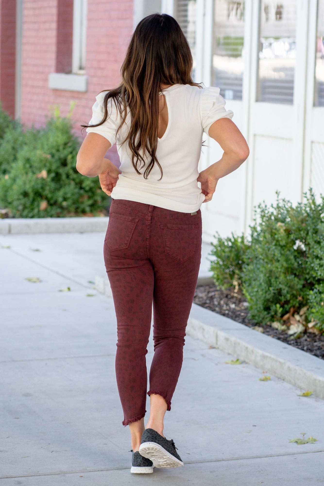 KanCan Tayona High Rise Leopard Print Skinny Jeans Burgundy Teen Outfit Outdoor Adventure Sunny Vibes Loose Spring Mood