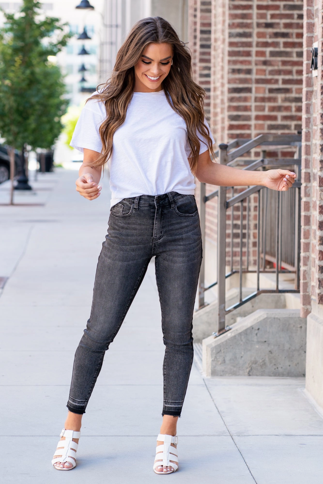 Stretch Classic Gym Ready KanCan Williamson Two Tone High Rise Ankle Skinny Jeans Black