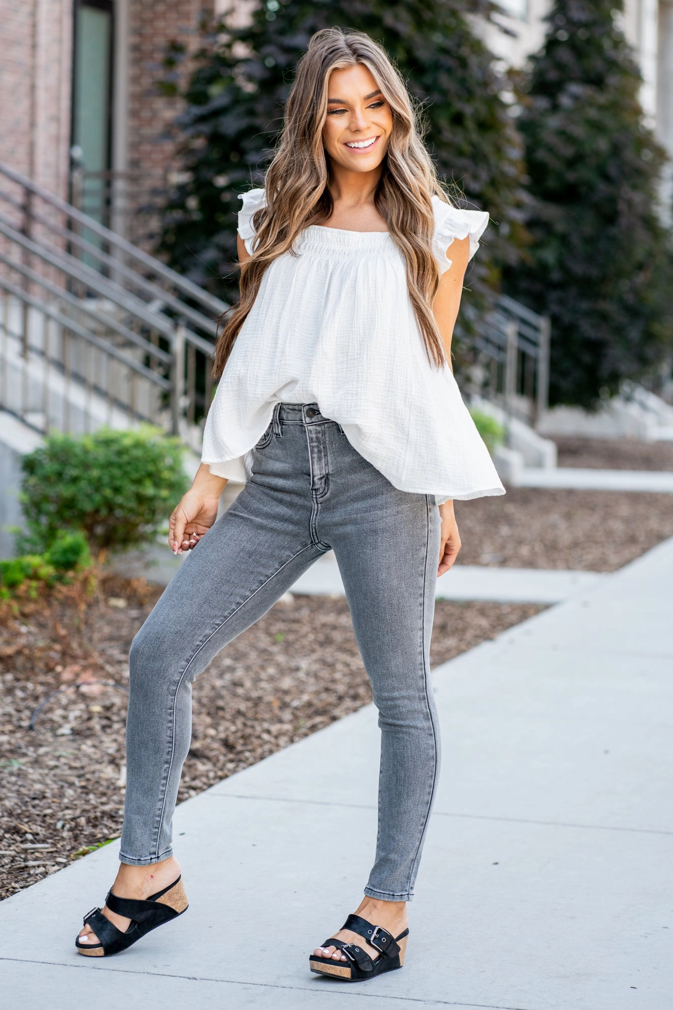 High Durability Textured Loose Luxury KanCan Zendaya High Rise Skinny Jeans Grey Wash