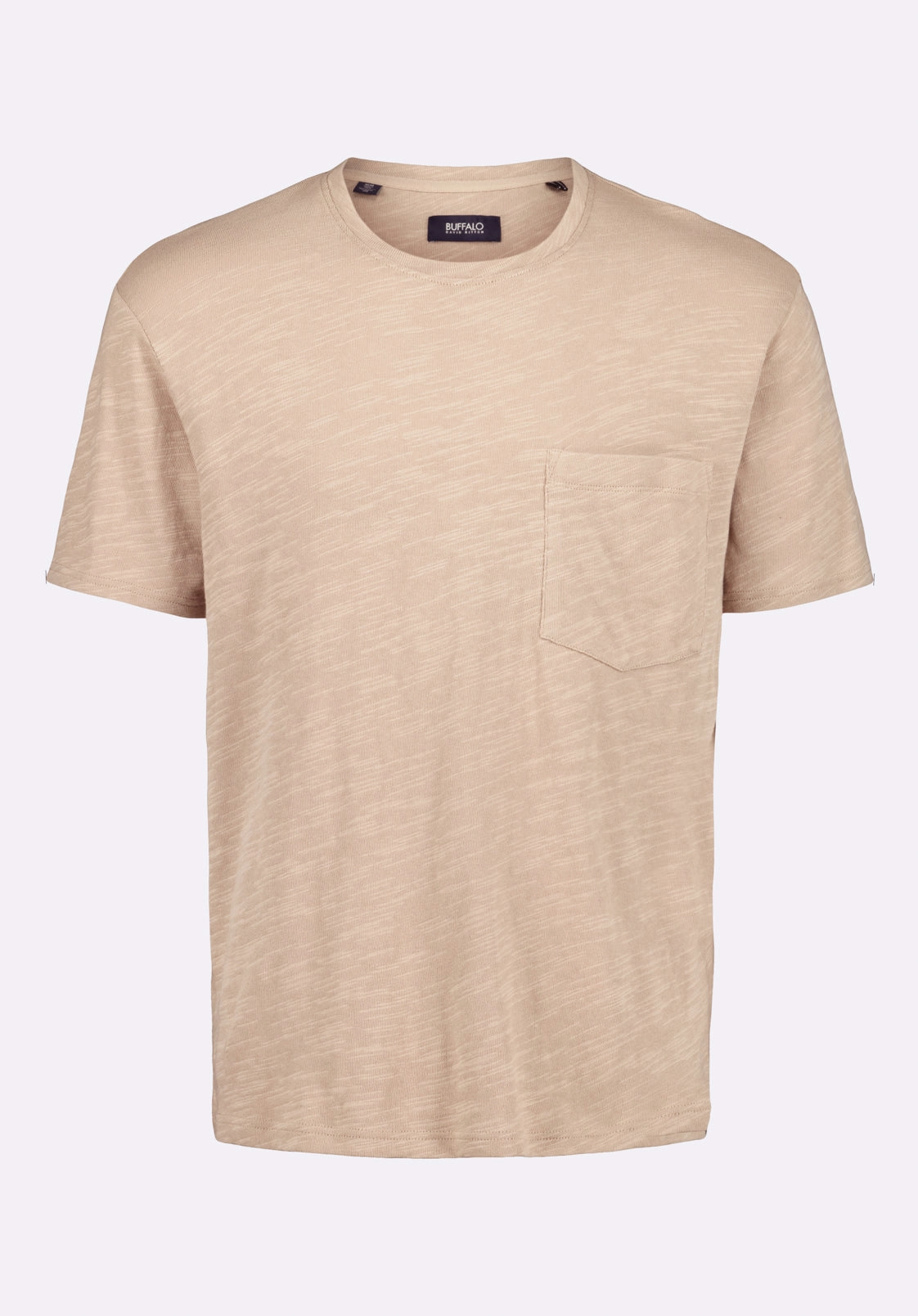 ArticulatedElbowShaping Stretch Woven Material Kander Men's Slub Knit Crew Neck Pocket T-Shirt, Tuffet Beige - BM24606