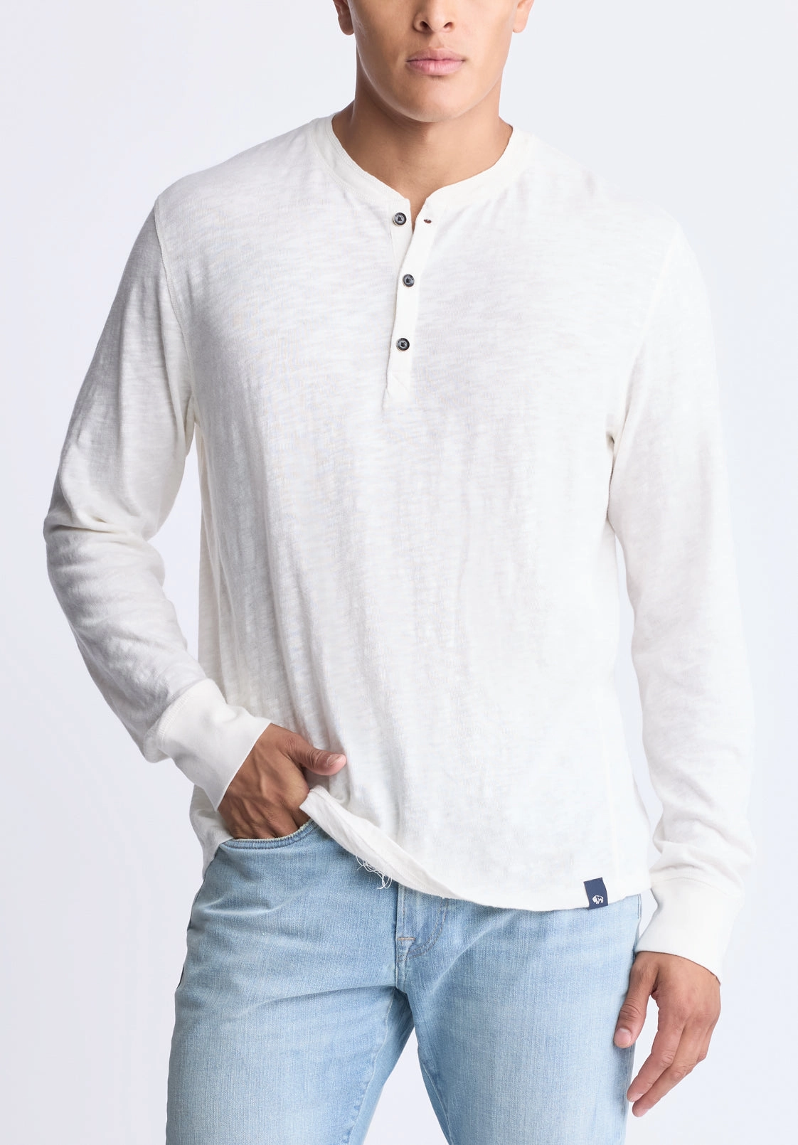 Relaxed Design DoubleStitching Kandid Men's Long-Sleeve Henley Top, Milk - BM24522