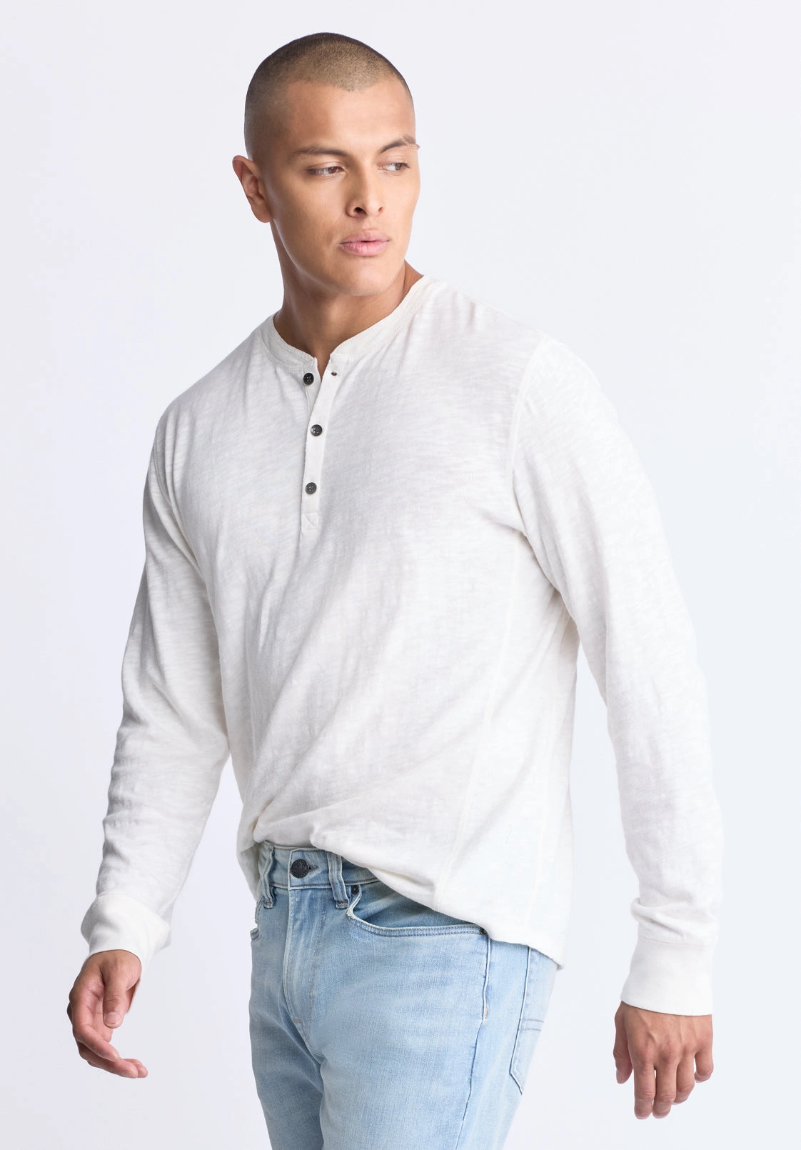 Kandid Men's Long-Sleeve Henley Top, Milk - BM24522 FadeResistantTechnology PlushLining