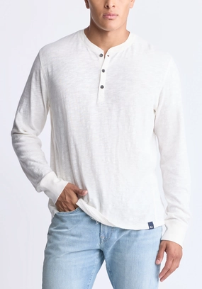 Relaxed Design DoubleStitching Kandid Men's Long-Sleeve Henley Top, Milk - BM24522