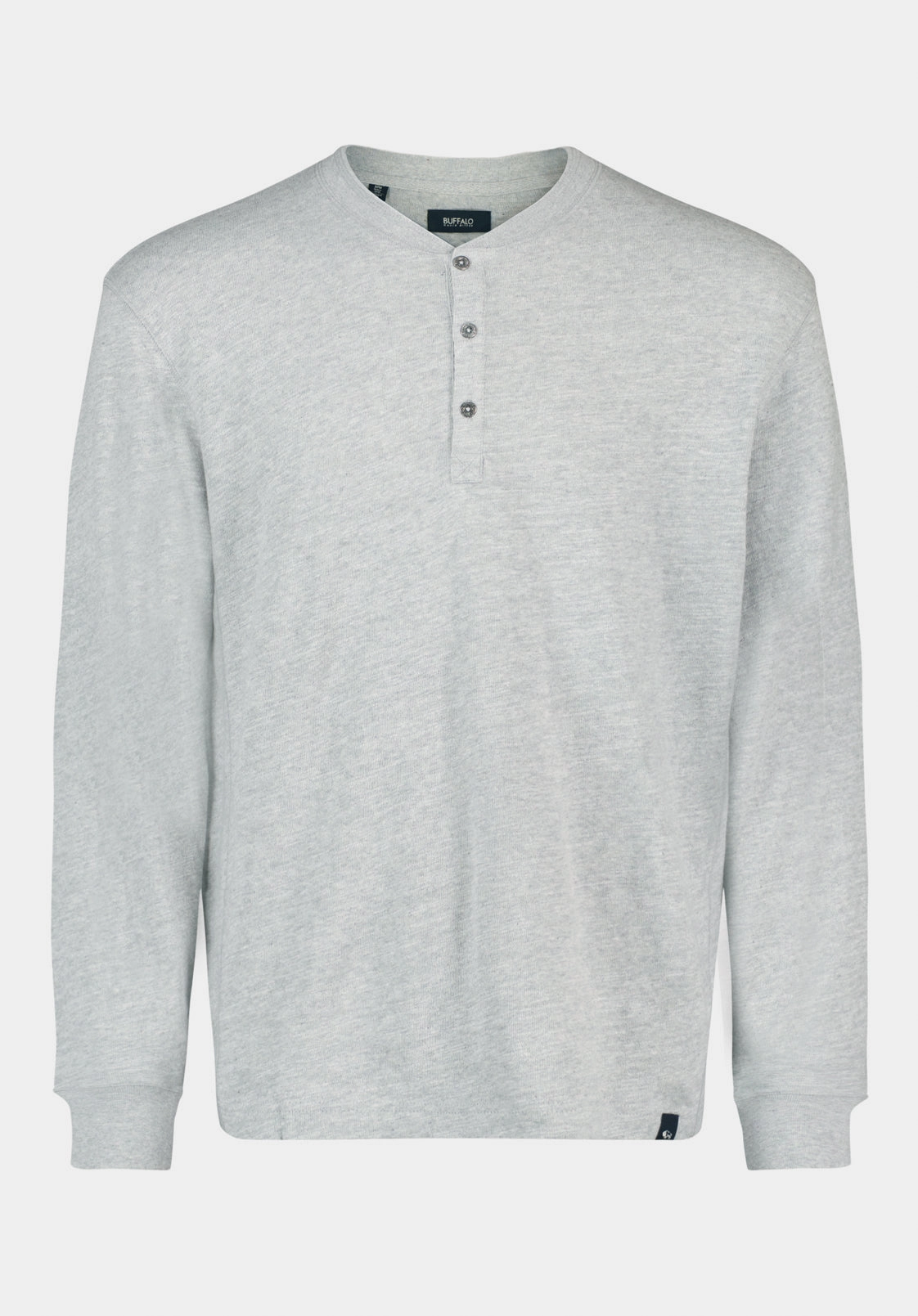 NonChafe Tag Placement Kandid Men's Long-Sleeve Relaxed Henley Top, Heather Grey - BM24660