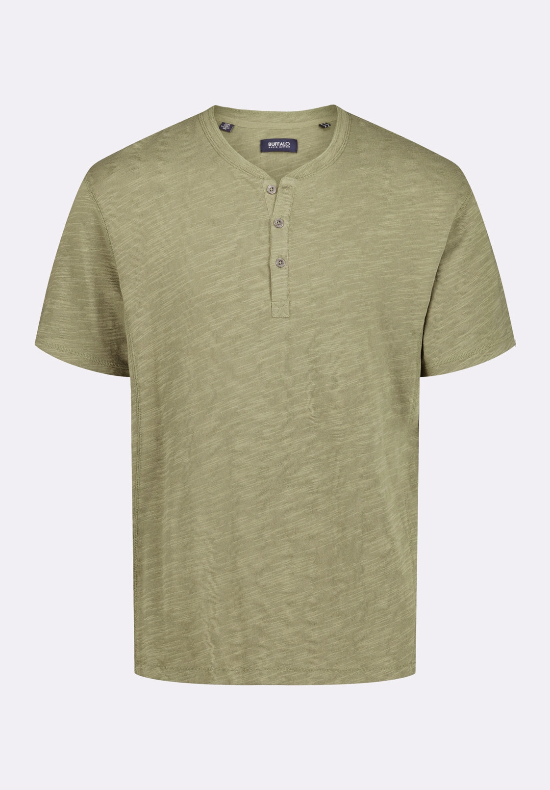 retro look Kandido Men's Short Sleeve Slub Jersey Relaxed Henley Top, Army Green - BM24605