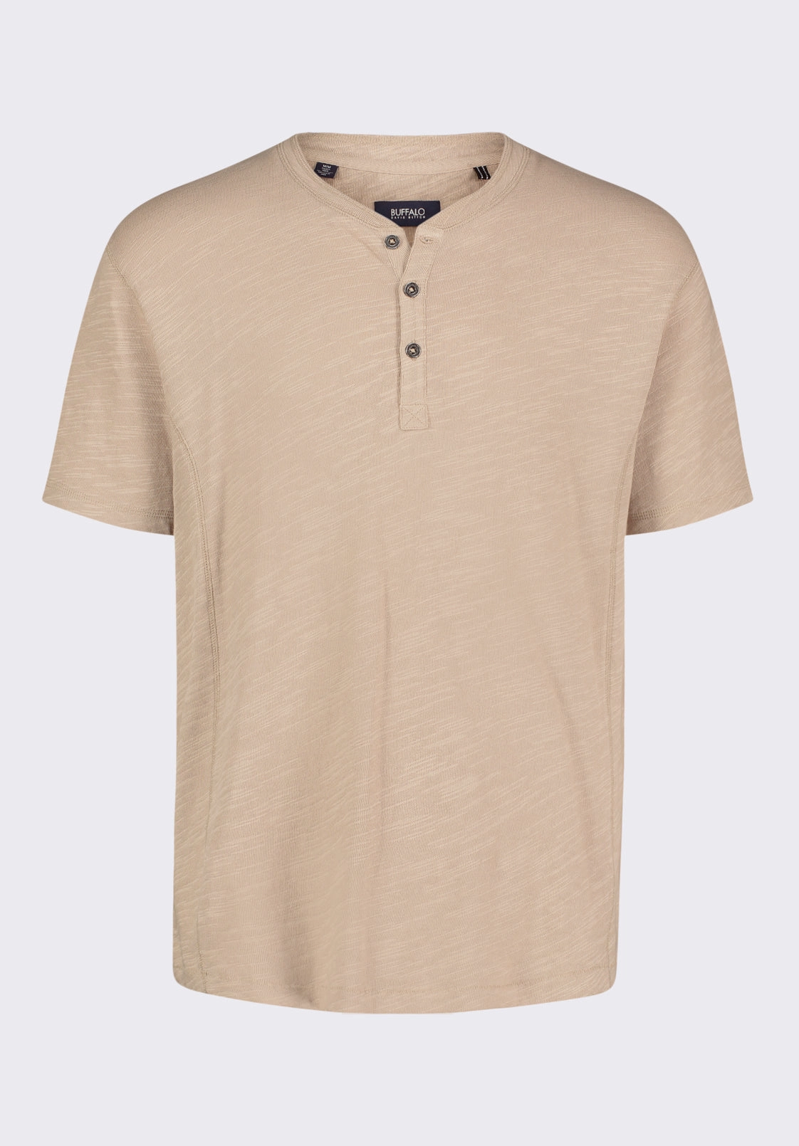 BreathableMaterial Kandido Men's Short Sleeve Slub Jersey Relaxed Henley Top, Tuffet Beige - BM24605
