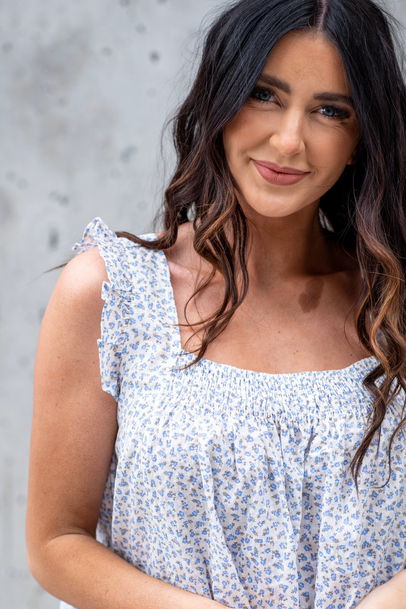 Karen Floral Print Top Blue Multi Functional Pockets Lightweight Feel