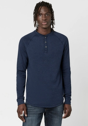 Kariver Henley Long Sleeve Henley in Midnight Blue - BM23368 Hidden Zipper Pocket QuickDry