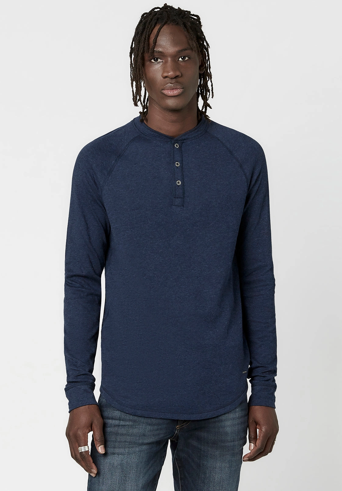 Kariver Henley Long Sleeve Henley in Midnight Blue - BM23368 Microfiber Material