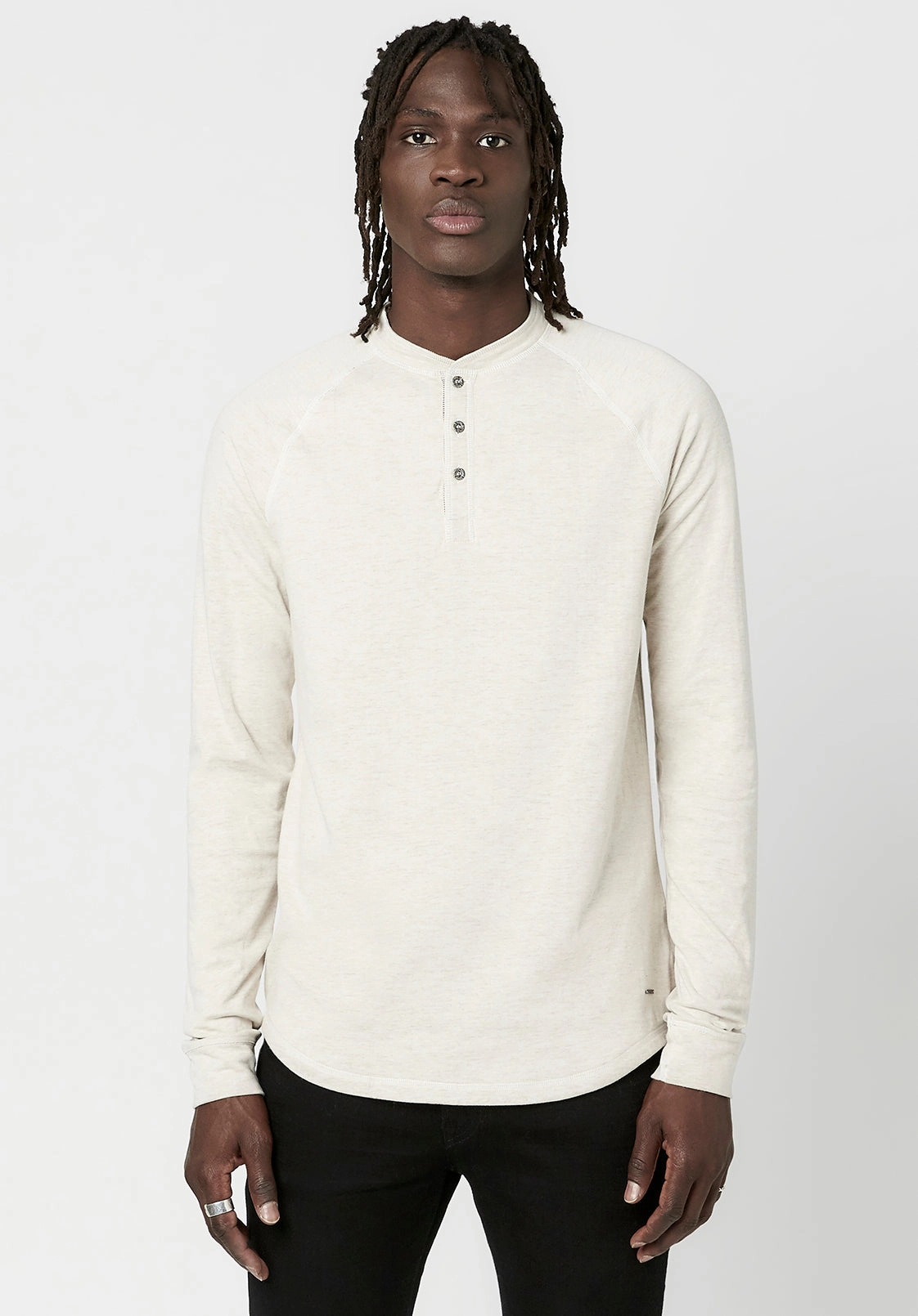 Overlock Edging Kariver Henley Long Sleeve Henley in Milk - BM23368