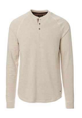 Kariver Men's Long-Sleeve Henley Top in Milk - BM24026 RelaxedSilhouette HiddenZipper