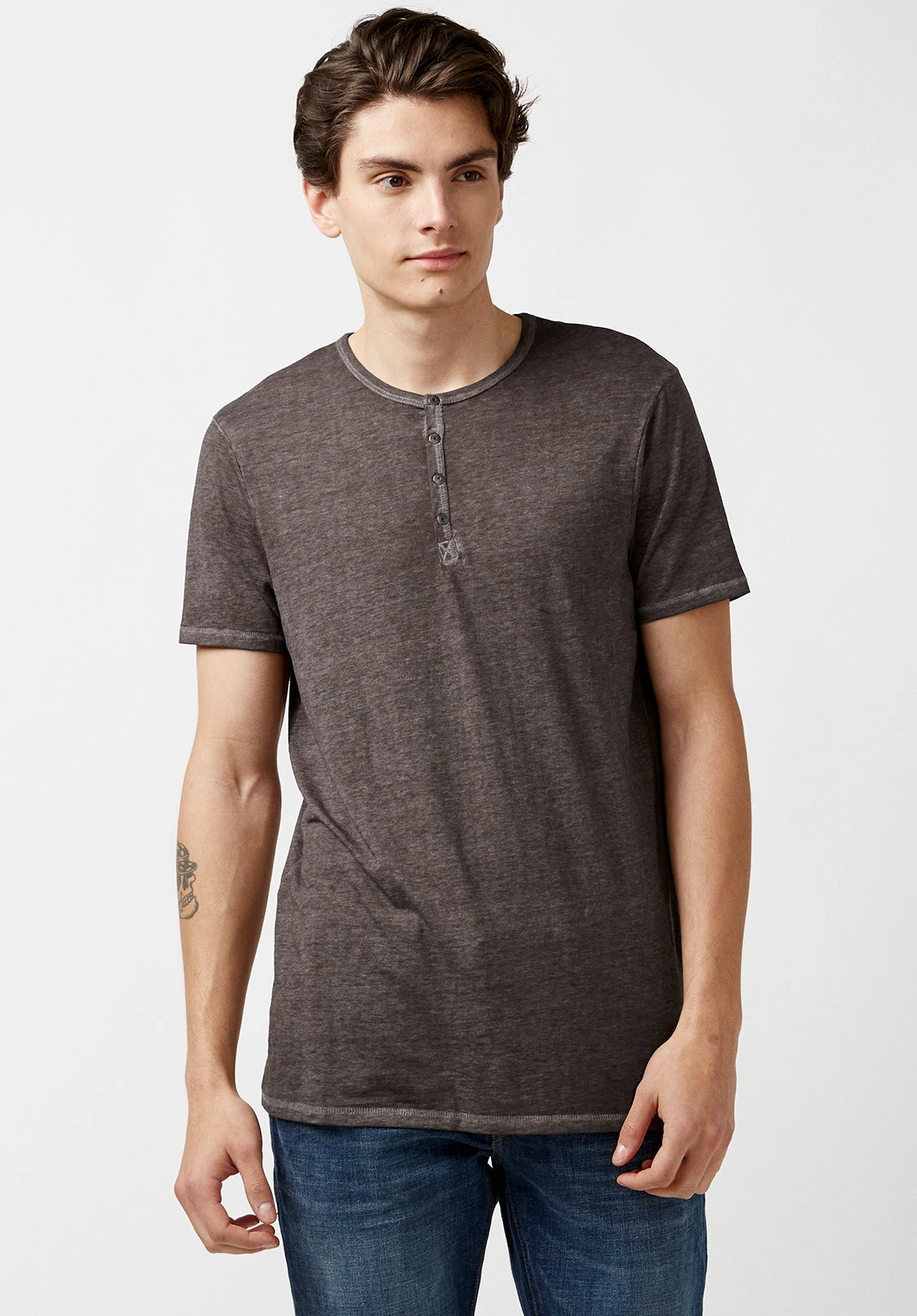 Kasum Buttoned Henley Men's T-Shirt in Dark Grey - BM21411 FlexibleKnit