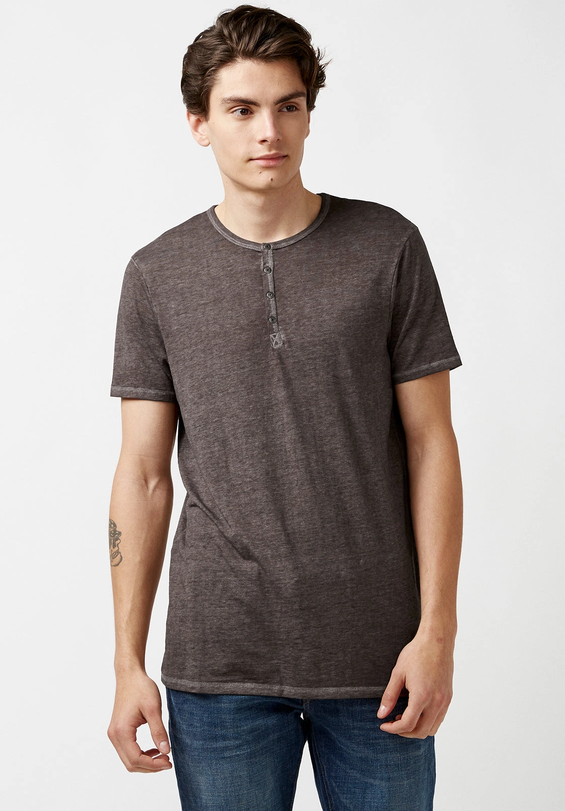 Kasum Buttoned Henley Men's T-Shirt in Dark Grey - BM21411 Versatile Base Layer
