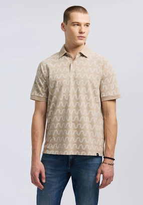 Anti Fade Technology Ribbed Knit Fabric Kindell Men's Short-Sleeve Wave Pattern Polo, Tuffet Beige - BM24531