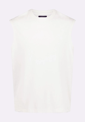 Snag Proof Weave Flexible Waistband Kingster Men's Sleeveless Crew Neck Relaxed Fit Jersey Tank Top, Milk - BM24601