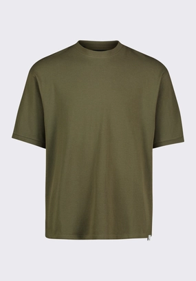 Kinsley Men's Piqu?? Crew Neck Relaxed T-Shirt, Army Green - BM24609 LaserCutVents