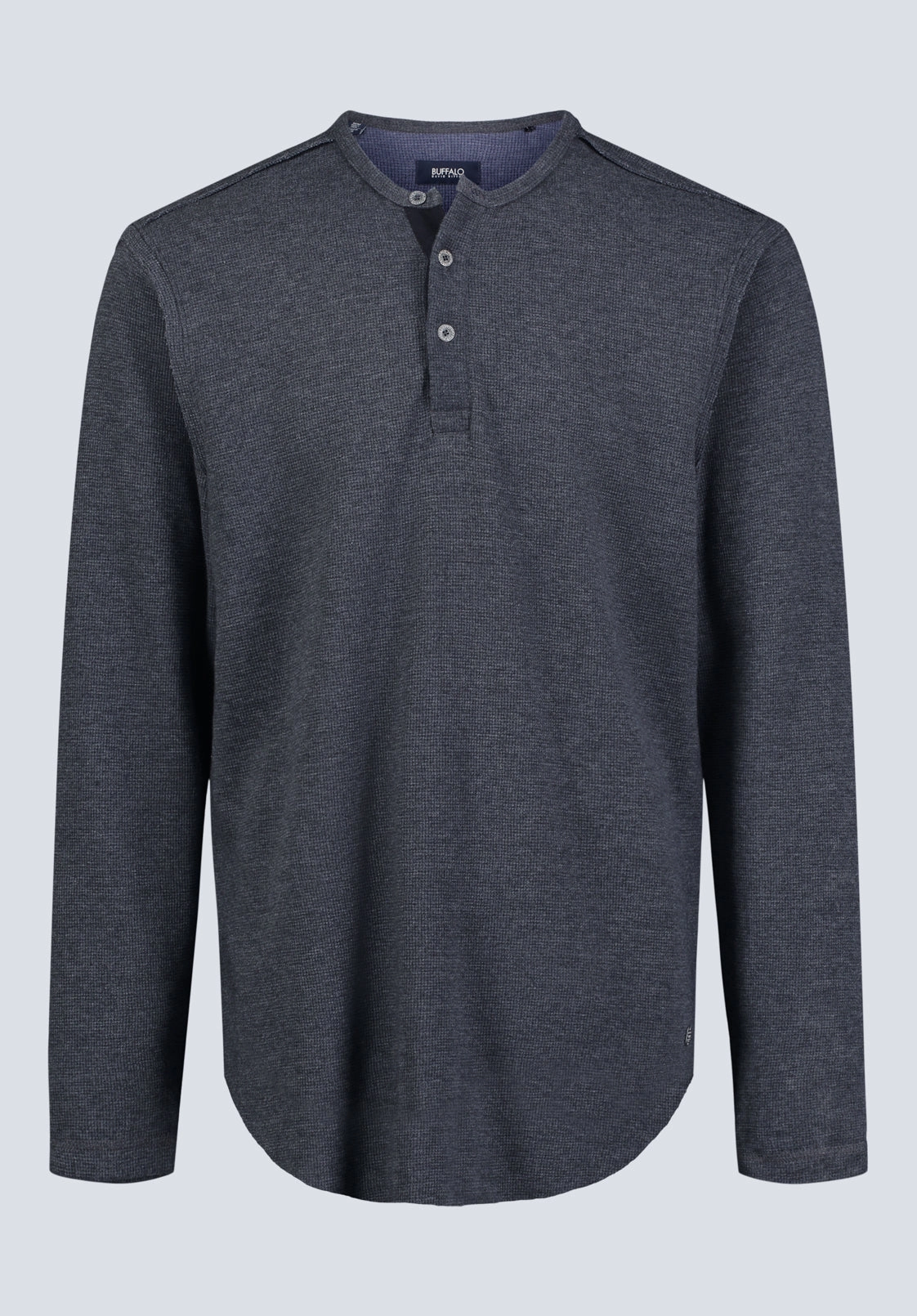 Kipato Men's Long-Sleeve Henley Top, Black - BM24434 Smooth Zipper Integration YarnDye Technique