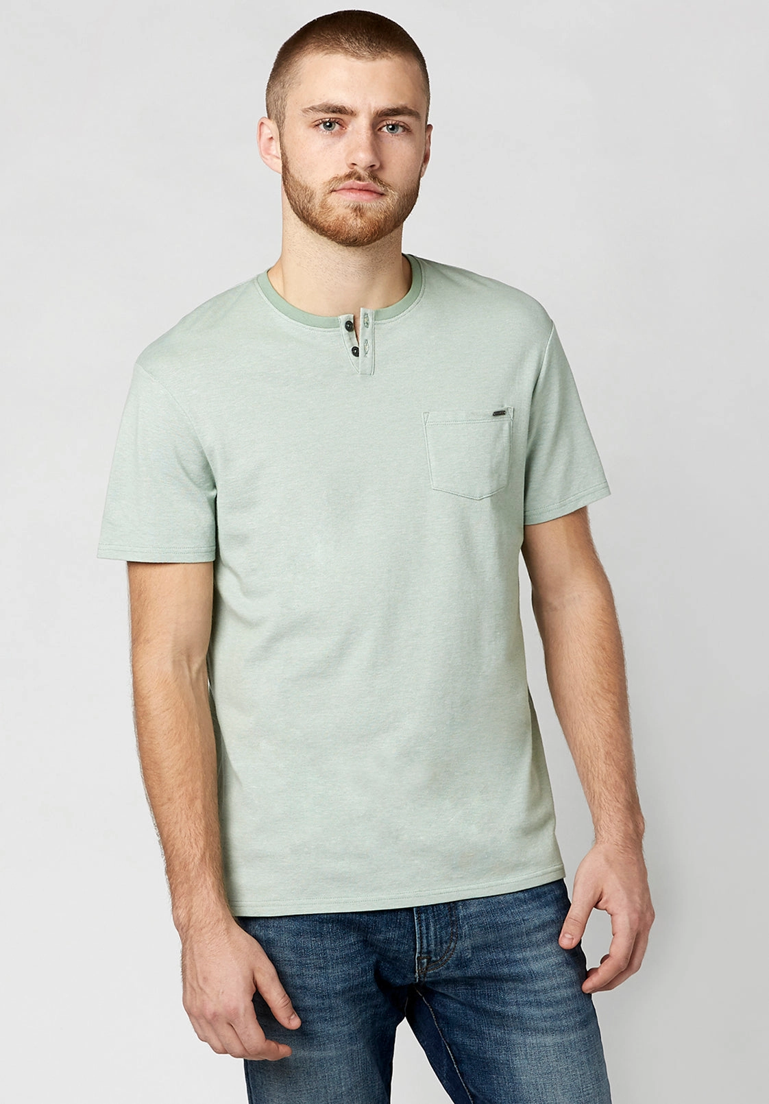 Kique Men's Slub Cotton T-Shirt in Black in Green - BM23463 Wrinkle Free Texture