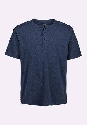 Kitfom Men's Short-Sleeve Speckle Jersey Henley T-Shirt, Whale - BM24548 Office Attire