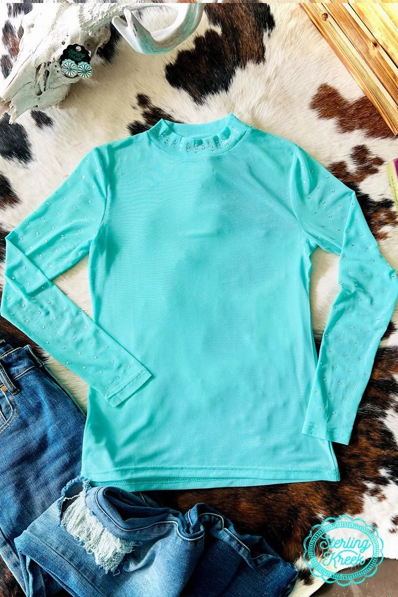 Microfiber Blended Fabric Thermoregulating Fabric Turquoise Trouble Top