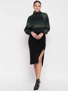 Madame Turtleneck Full Sleeve Gradient Green Sweater Thermal Locking Yarn