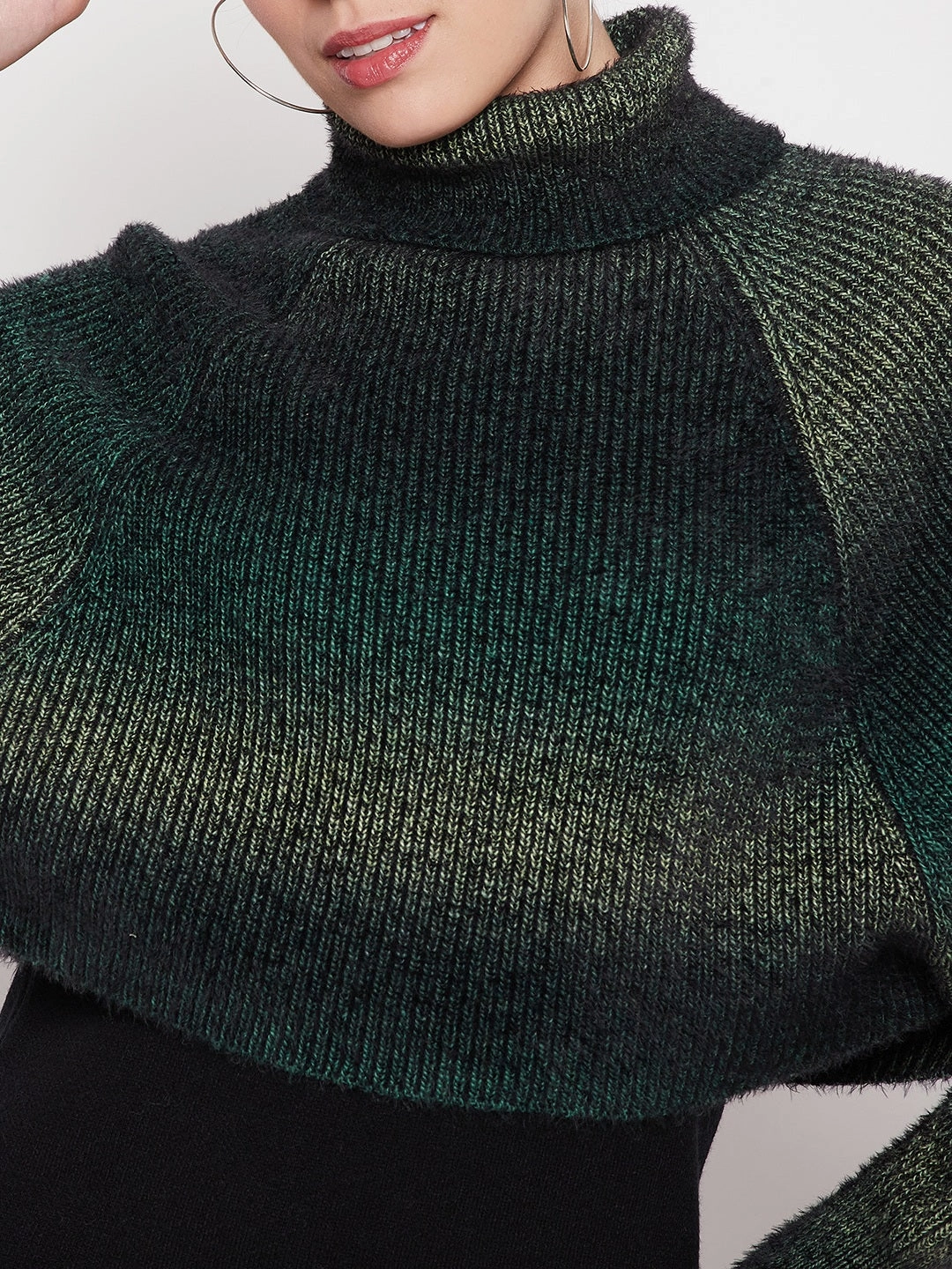 Madame Turtleneck Full Sleeve Gradient Green Sweater Snuggle Layers
