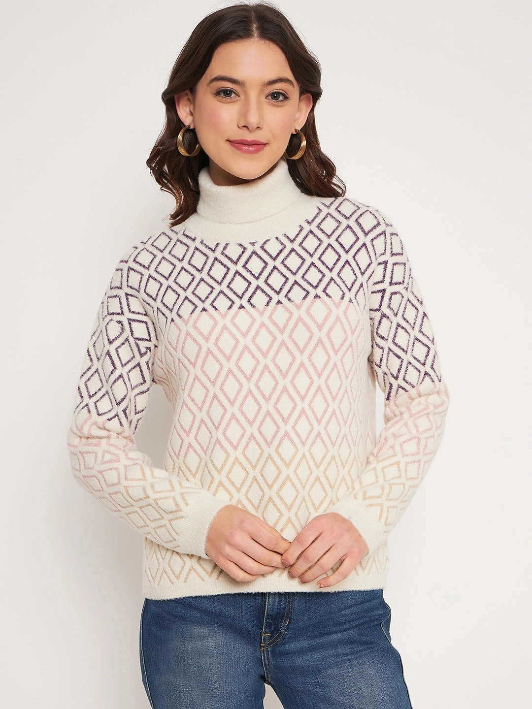 Madame Beige High Neck Sweater Simple Warmth