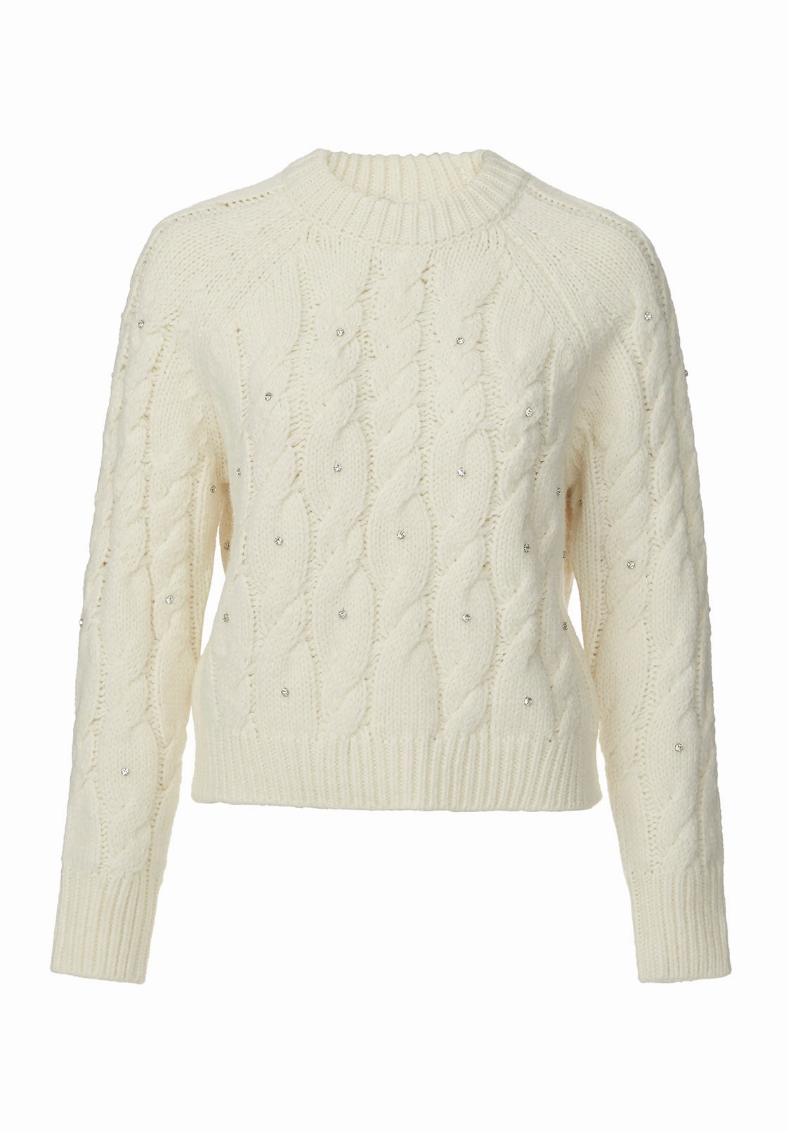 Magari Women's Long Sleeve Crewneck Cable Sweater in Ivory - SW0030H Non Static Fiber Tech